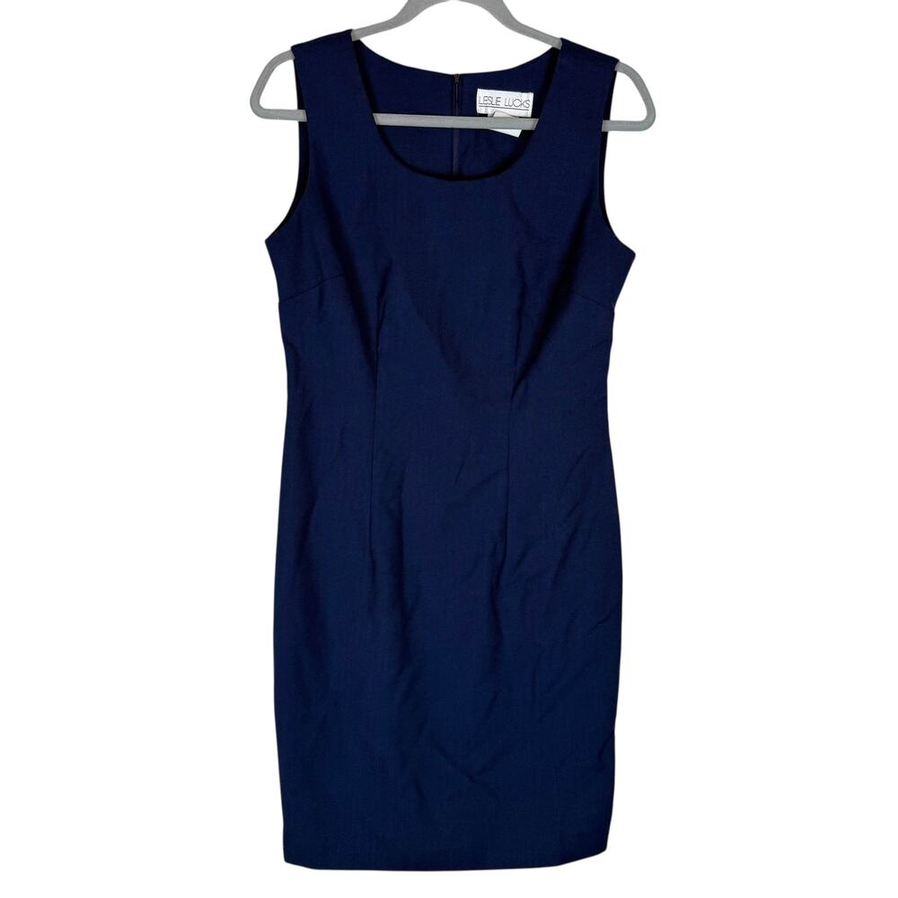 Vintage Leslie Lucks Tank Dress Women's 6 Blue Back‎ Zip Round Neck Sleeveless